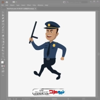 تصویر وکتوری افسر پلیس با باتوم در حال دویدن